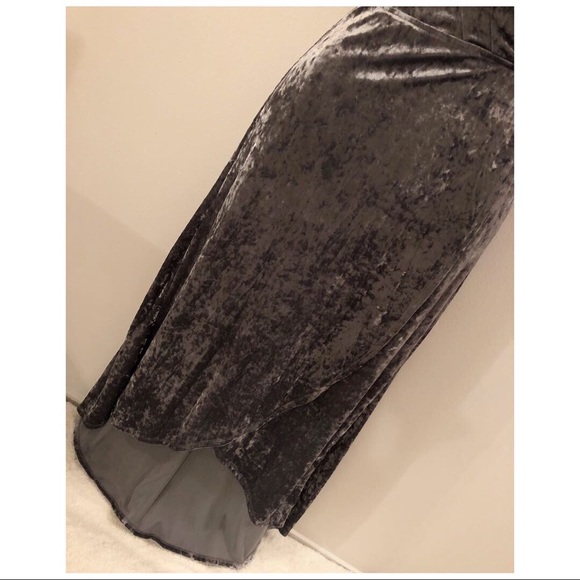 Gray Wrap Around Velvet Hi Lo Dress - Picture 5 of 5